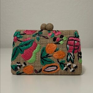 Serpui Candice Embroidered Clutch in Toast